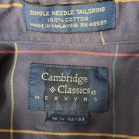 Cambridge Classics Mervyn's Plaid Button Down Shirt Blue Size 16.5 Neck - Picture 4 of 5